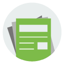 A green icon of a pile of paperwork